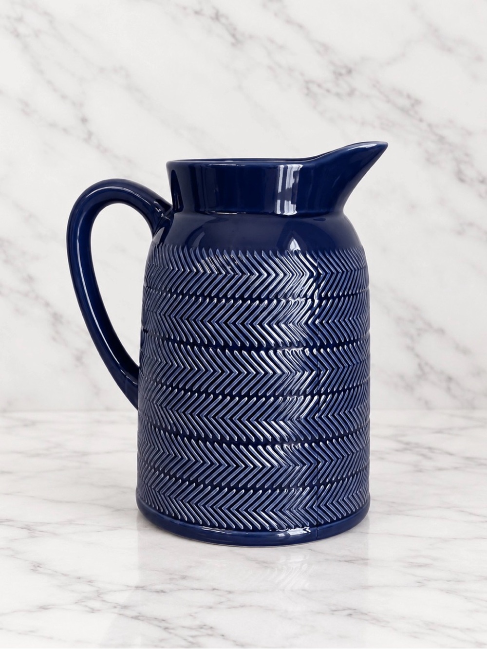 Textured Ceramic Pitcher in Deep Navy Blue
